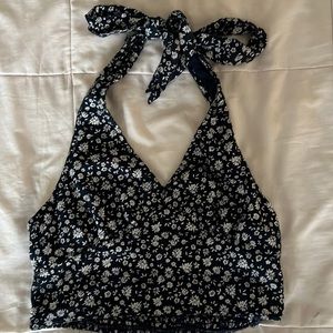 Navy blue and white halter crop top by American Eagle. Size XS